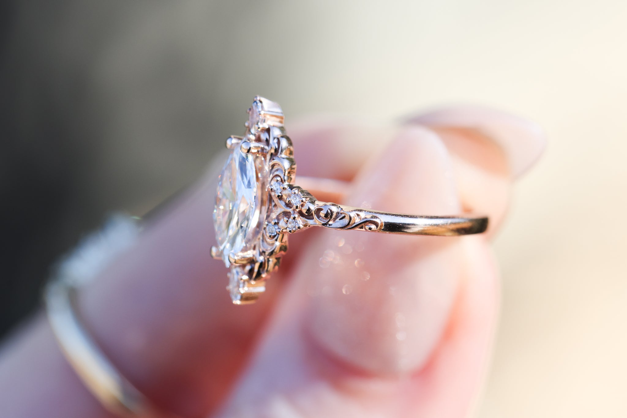Aurora halo with 10x5mm marquise lab diamond – Oore Jewelry