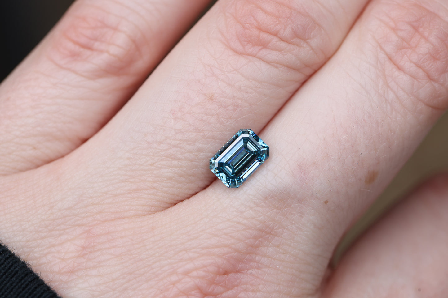 1.58ct emerald cut fancy blue lab diamond, VS2