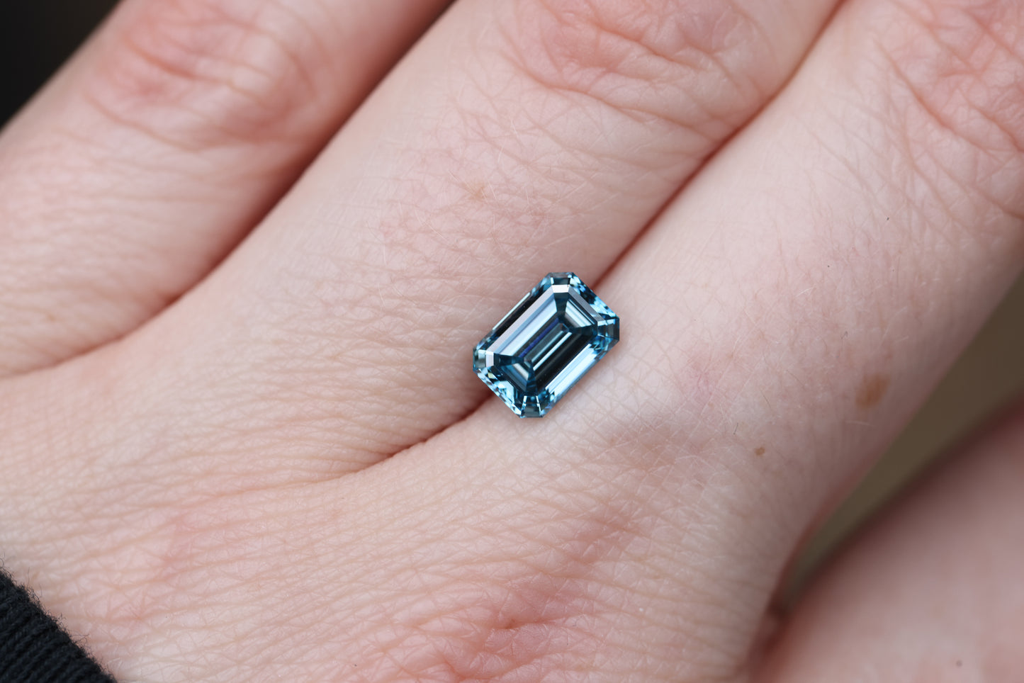 1.58ct emerald cut fancy blue lab diamond, VS2