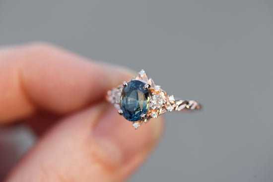 READY TO SHIP- Size 7 14k rose with blue green sapphire