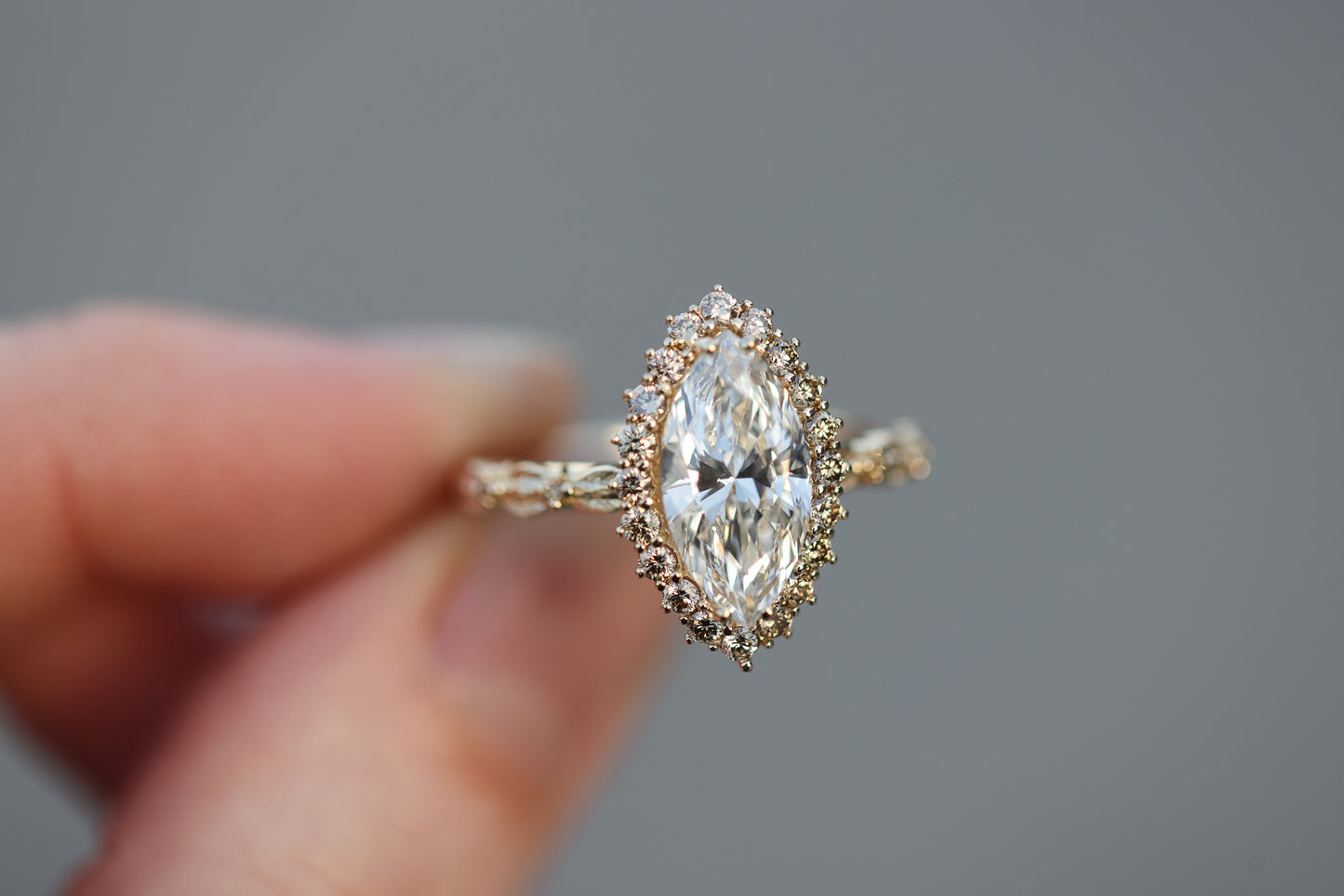 Midsummer setting with 2ct lab diamond and champagne diamond accents