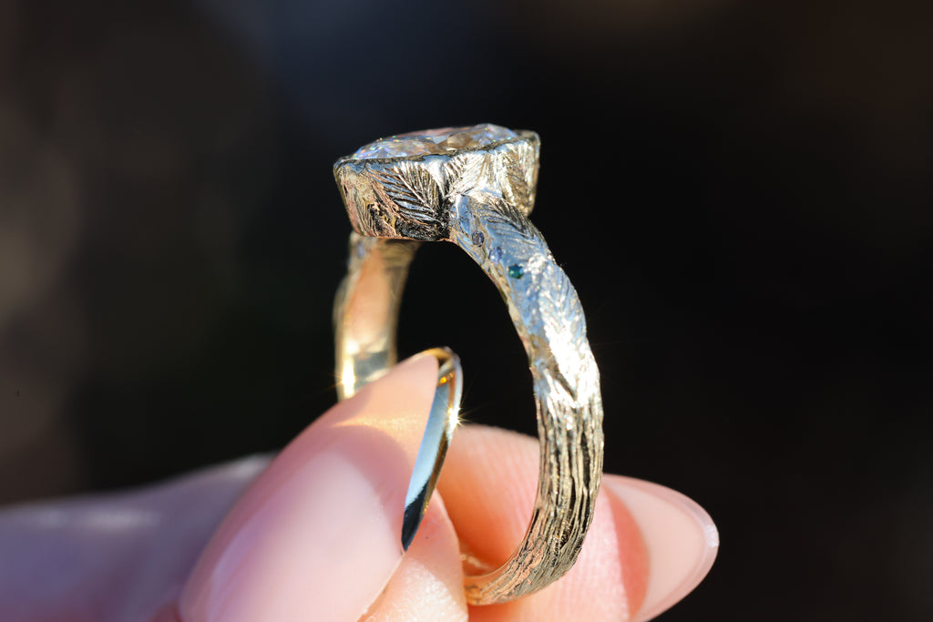 Ready to ship, Size 8.75 14k yellow, Hand carved leaf setting – Oore ...