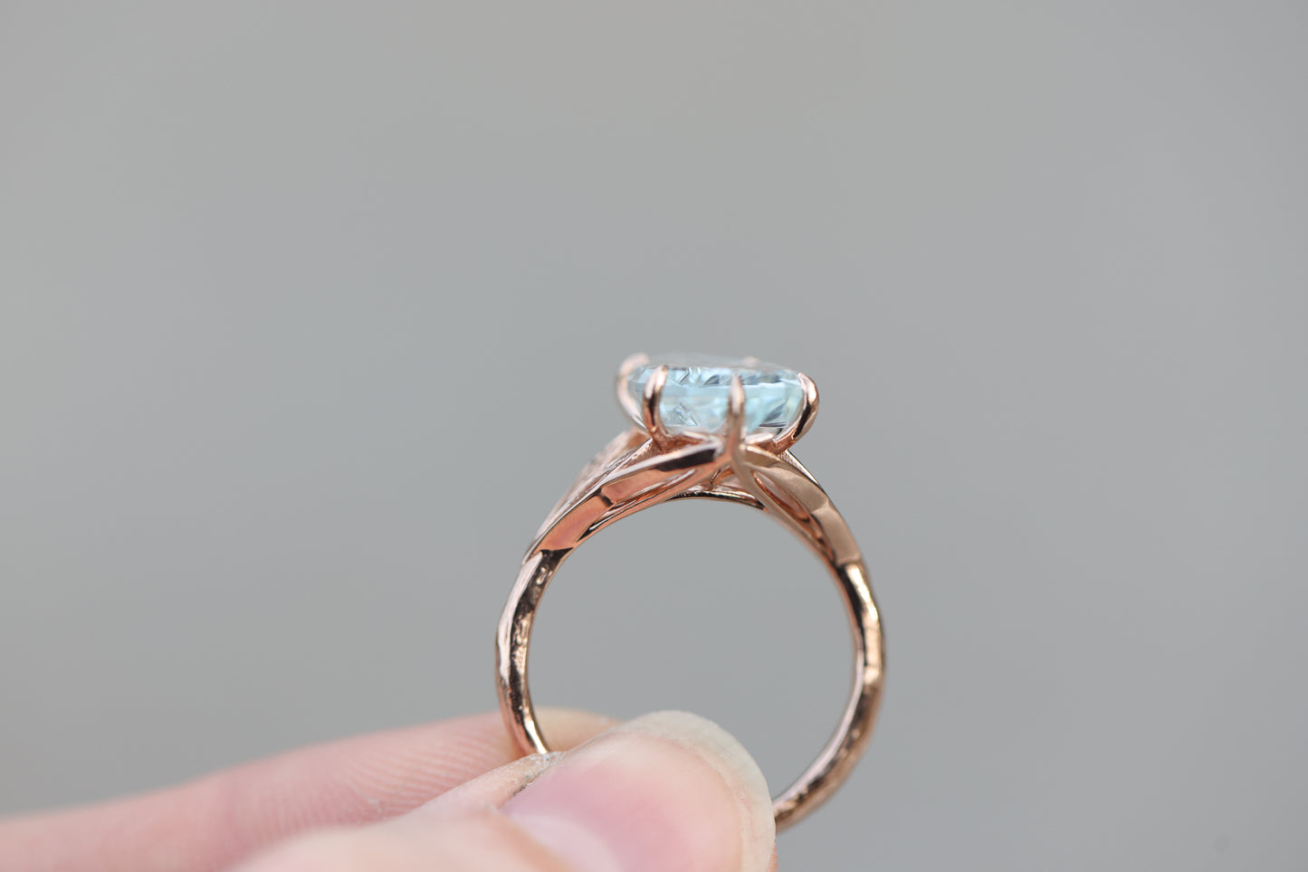 Ready to ship, Size 8 14k rose Elvindell with starbrite aquamarine