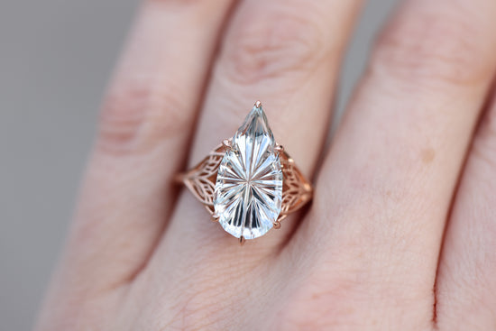 Ready to ship, Size 8 14k rose Elvindell with starbrite aquamarine