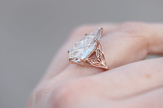 Ready to ship, Size 8 14k rose Elvindell with starbrite aquamarine