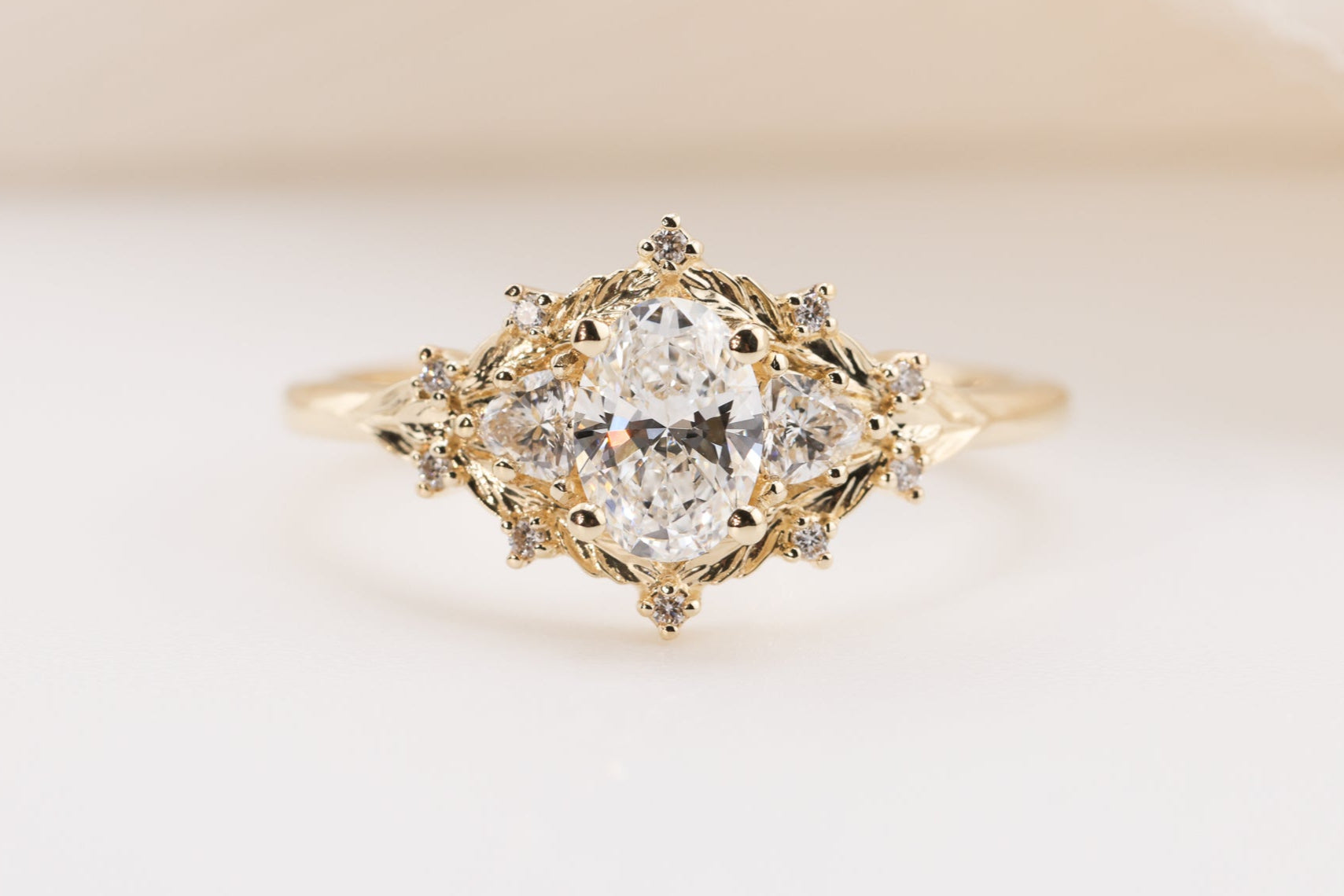 Woodland Three Stone with 7x5mm lab diamond – Oore Jewelry