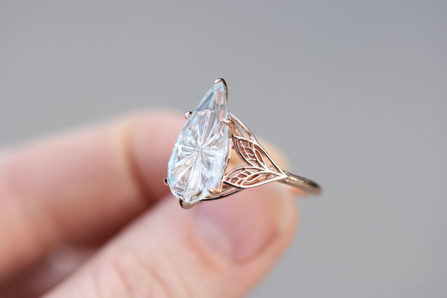 Ready to ship, Size 8 14k rose Elvindell with starbrite aquamarine