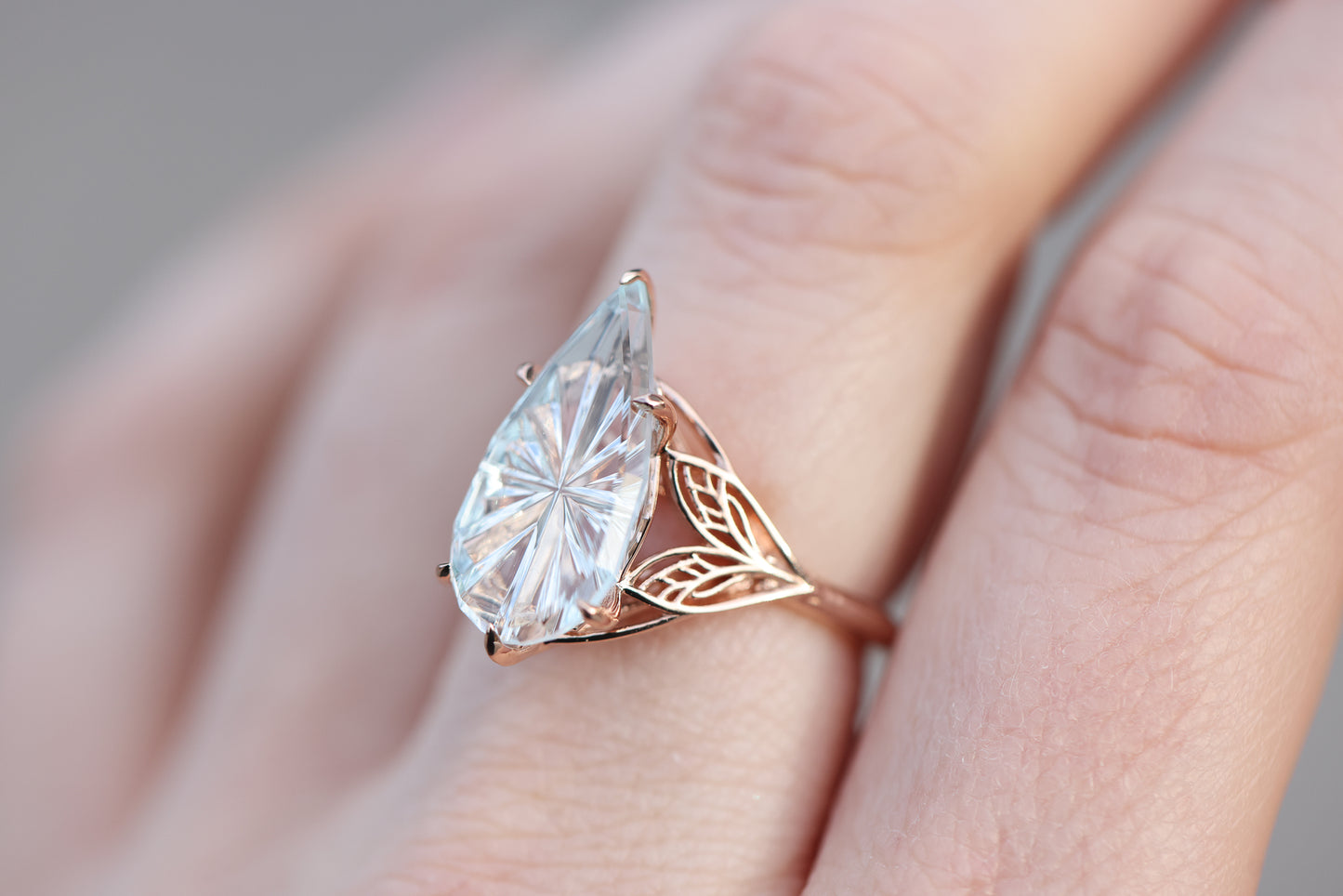 Ready to ship, Size 8 14k rose Elvindell with starbrite aquamarine