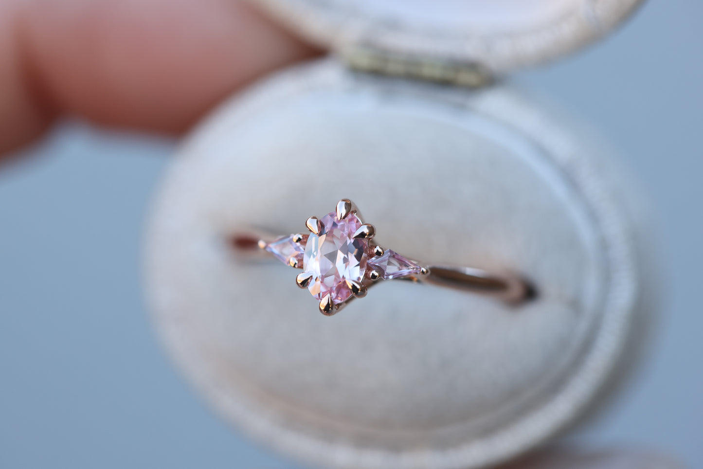 Light Pink Tourmaline Engagement Ring with Engraving and Heart Detail in  14k white gold (GR-9187)