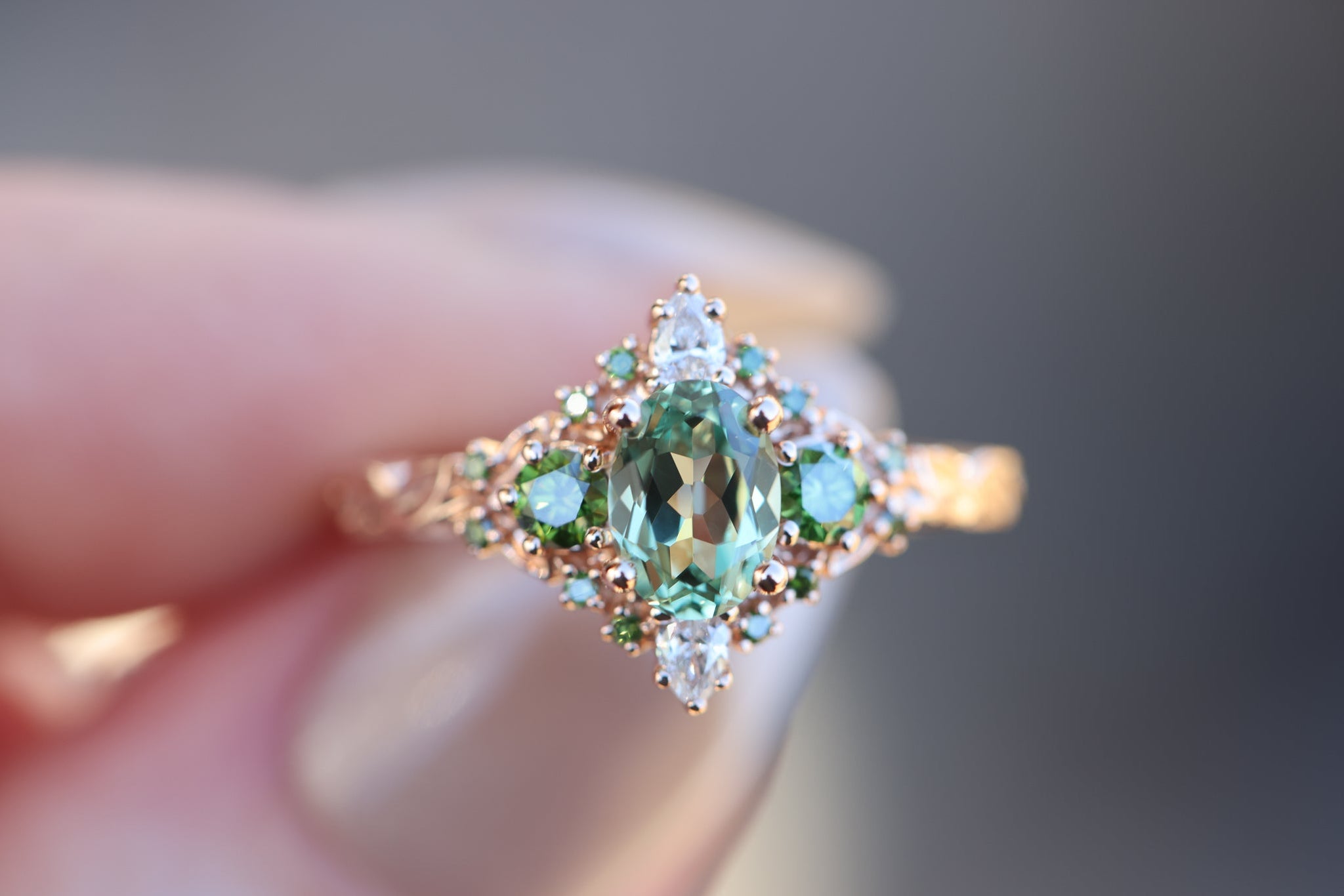 Enchanted Briar with lab green sapphire and green diamonds – Oore