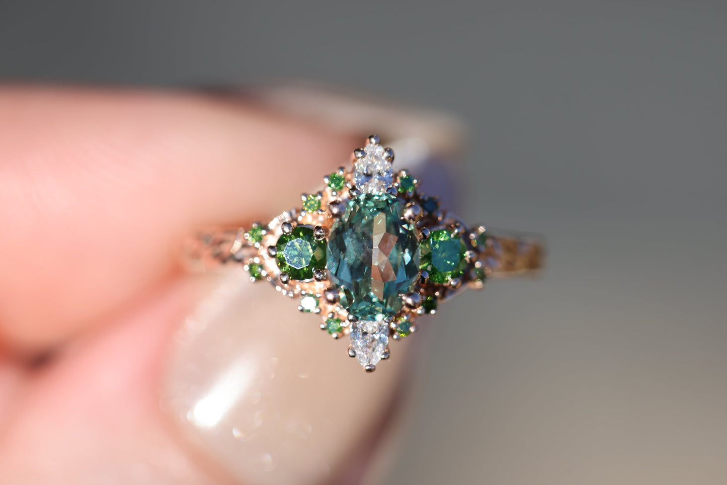 Enchanted Briar with lab green sapphire and green diamonds
