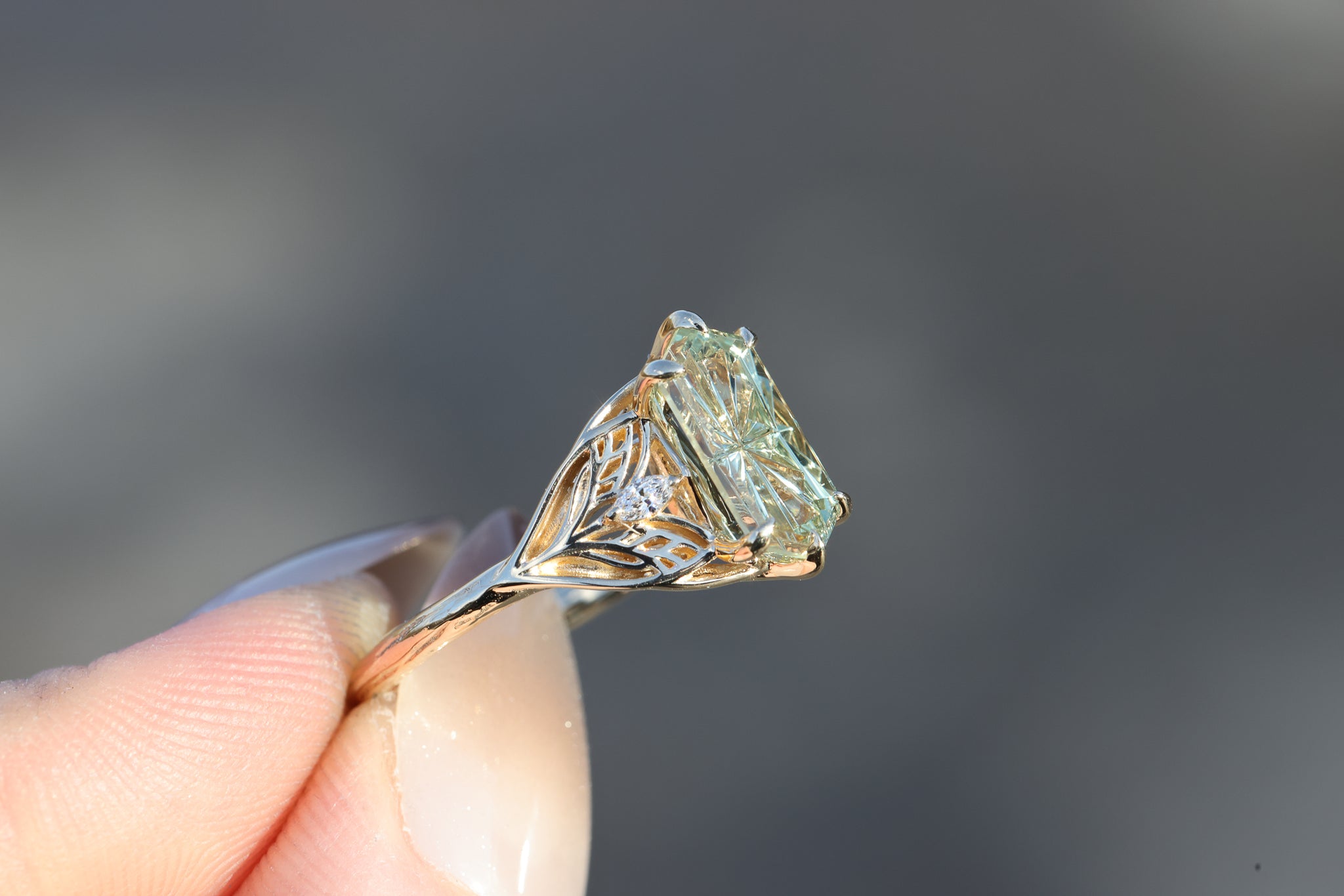 Ready to ship- Elvindell three stone with 2.56ct elongated hexagon