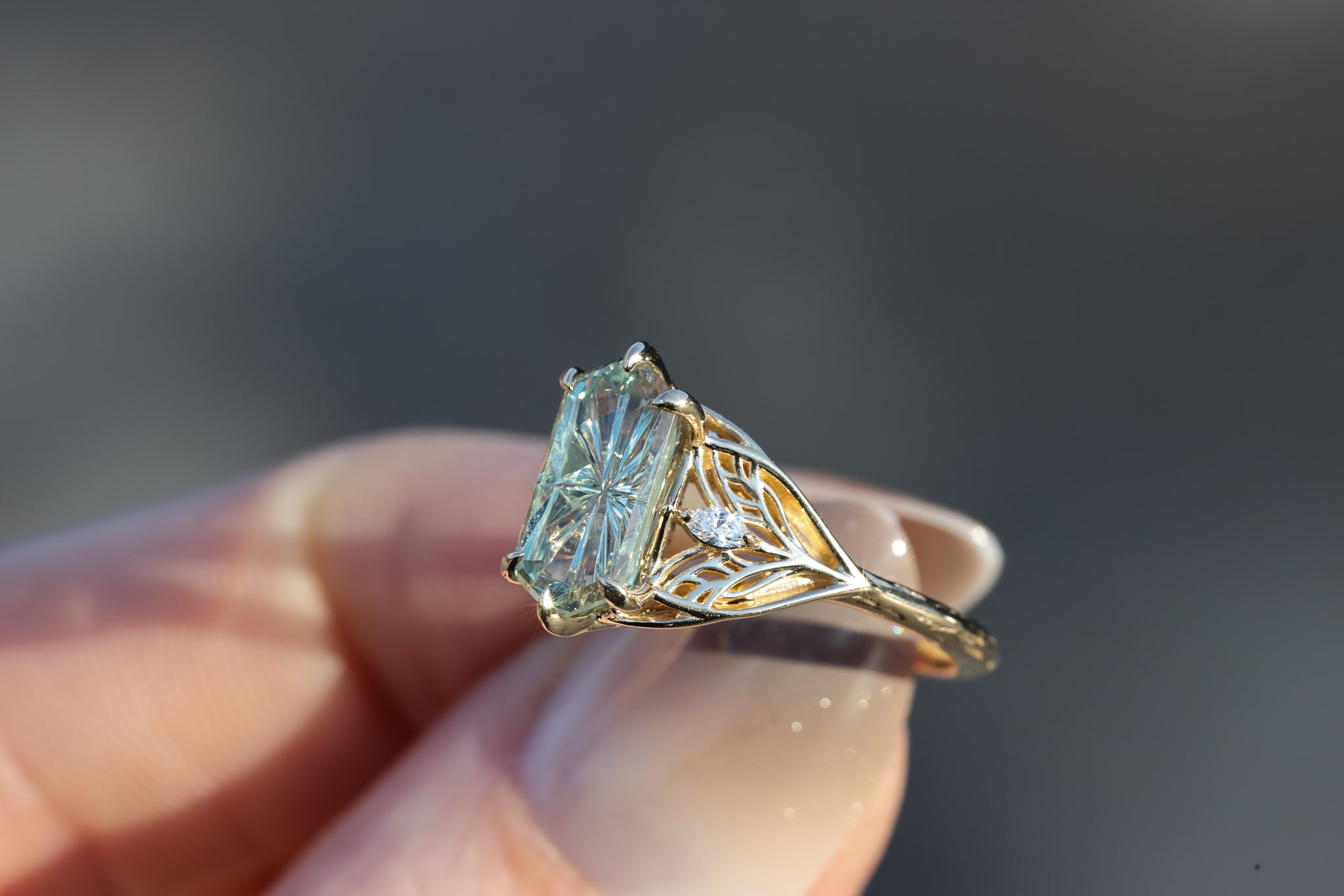 Ready to ship- Elvindell three stone with 2.56ct elongated hexagon