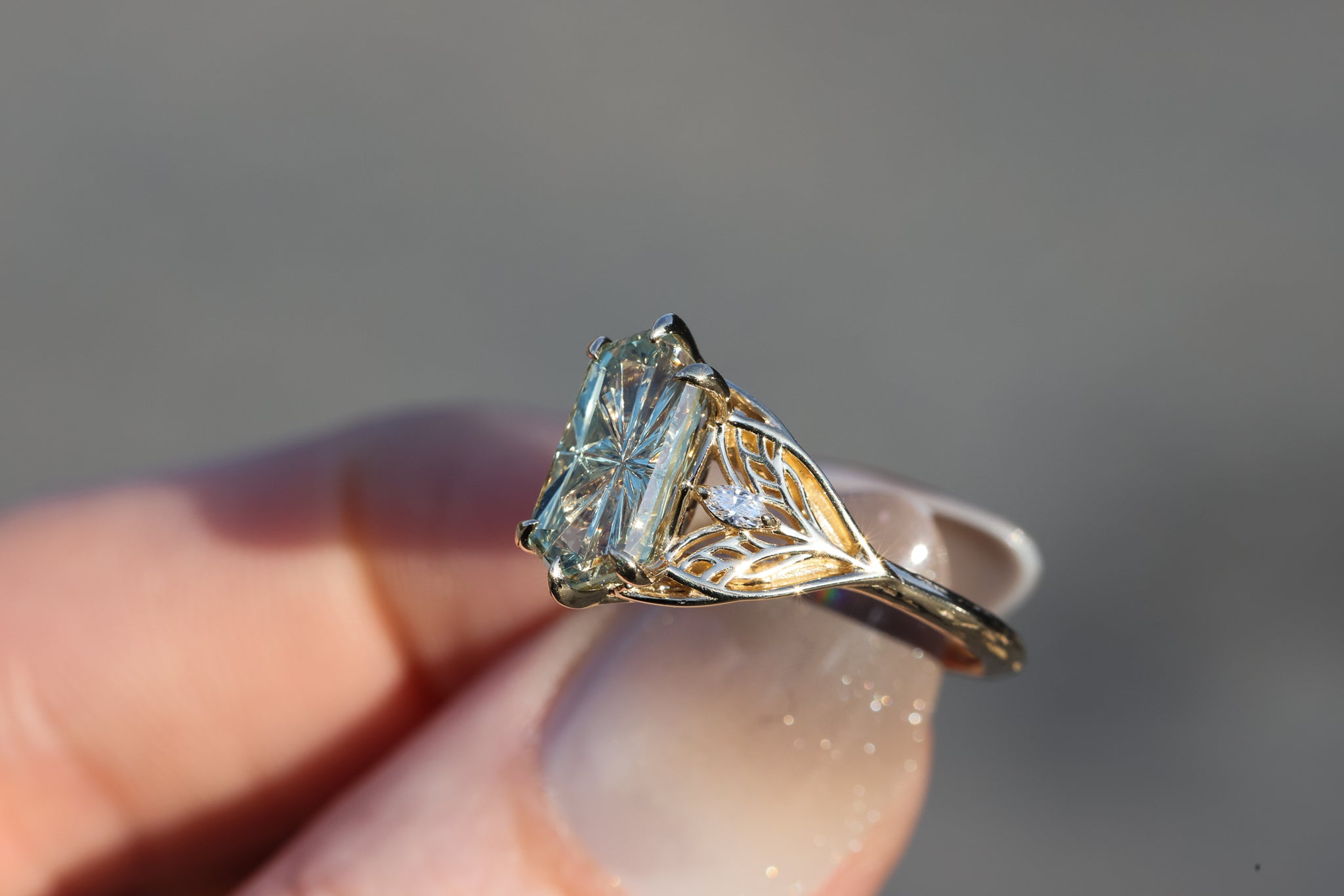 Ready to ship- Elvindell three stone with 2.56ct elongated hexagon
