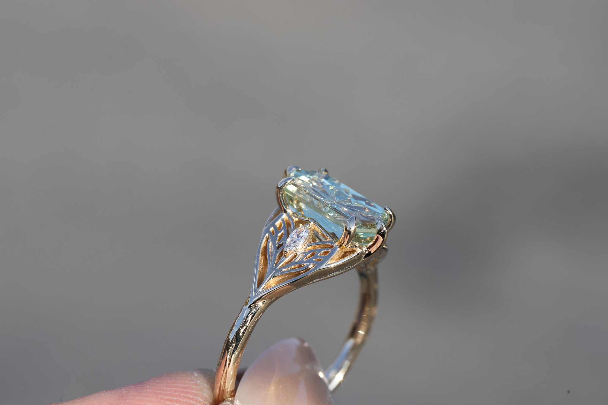 Ready to ship- Elvindell three stone with 2.56ct elongated hexagon