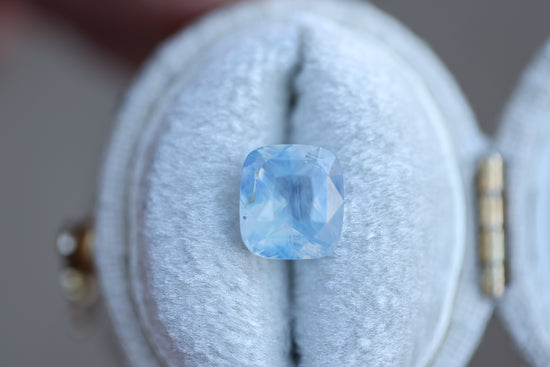 2.51ct square opalescent icy platinum blue sapphire