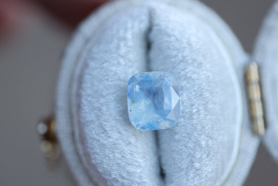 2.51ct square opalescent icy platinum blue sapphire