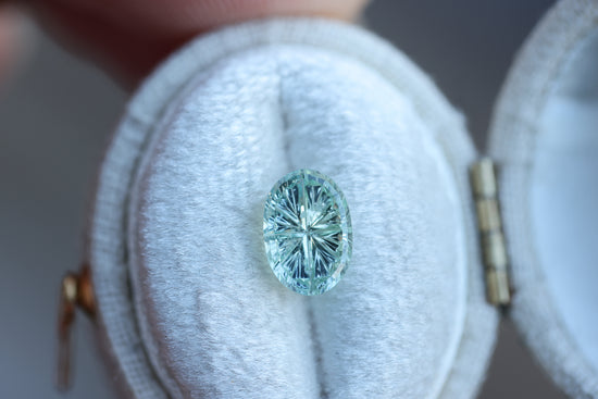 1.8ct light blue green oval sapphire- Starbrite cut by John Dyer