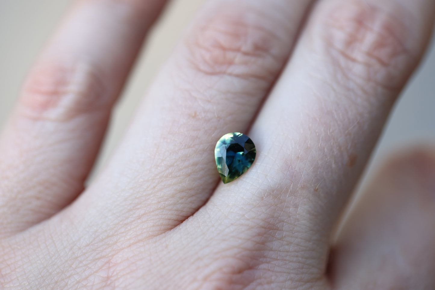 1.38ct Pear Parti Green Teal Blue Sapphire