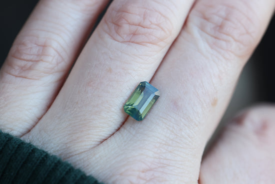 2.11ct opalescent green teal emerald cut sapphire