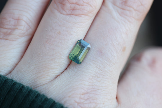 2.11ct opalescent green teal emerald cut sapphire