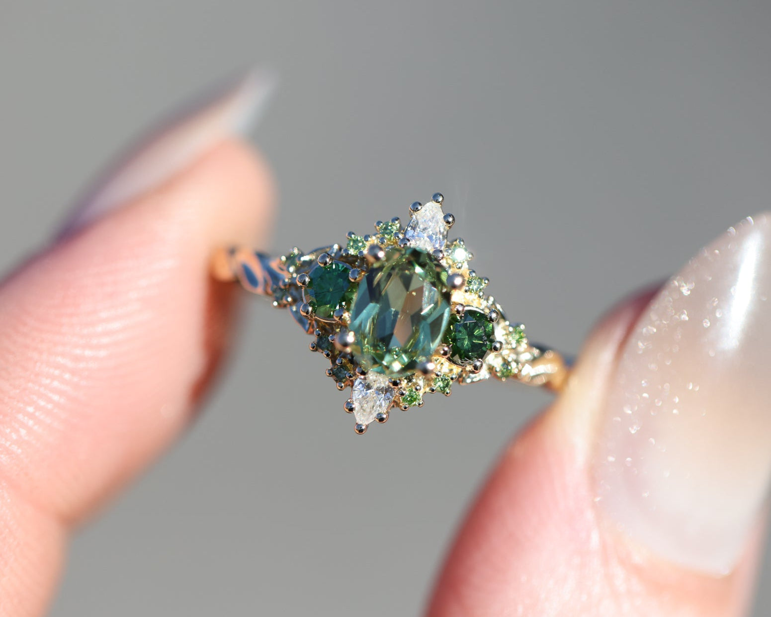 AzureGreen: Emerald rune set エメラルド Enchanted Briar with lab green sapphire and green diamonds – Oore