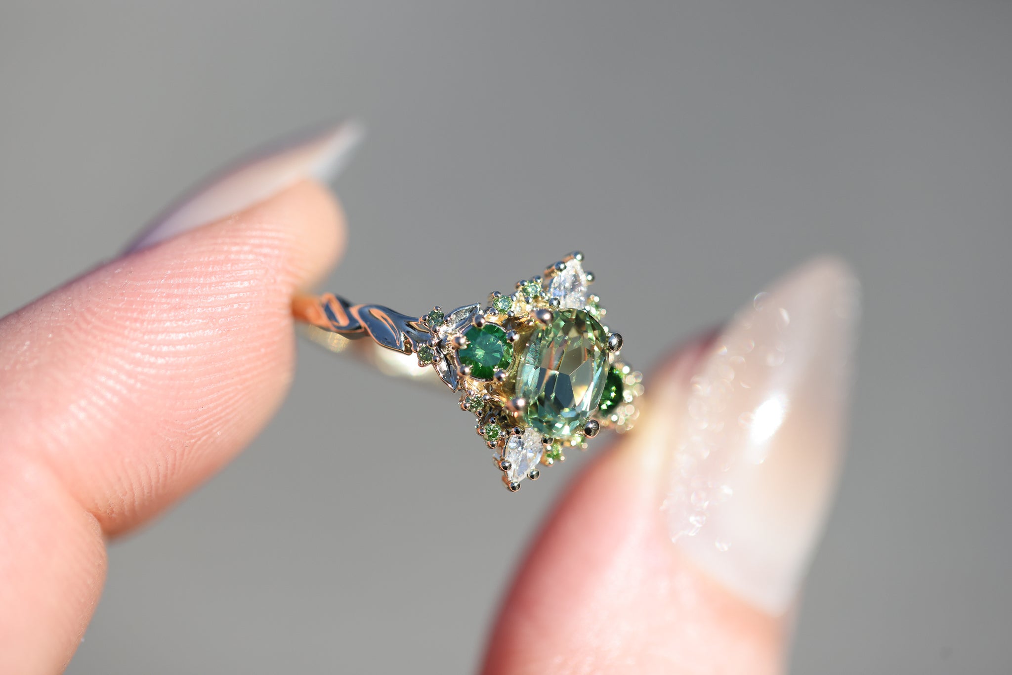 Enchanted Briar with lab green sapphire and green diamonds – Oore