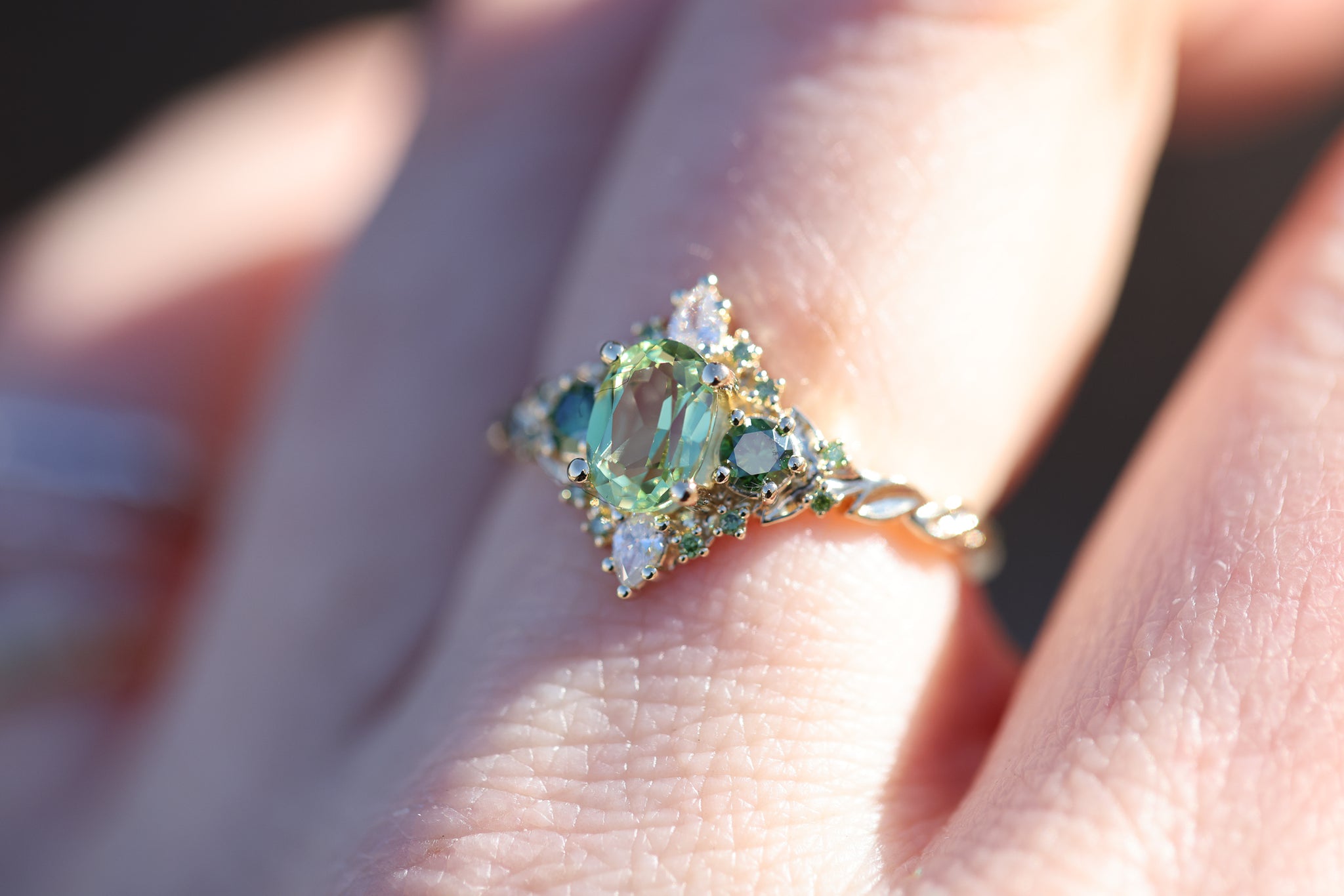 Enchanted Briar with lab green sapphire and green diamonds – Oore