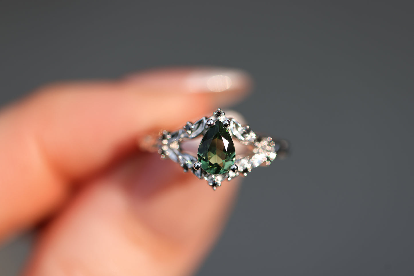 Briar Rose Solitaire with 7x5mm Pear Tourmaline