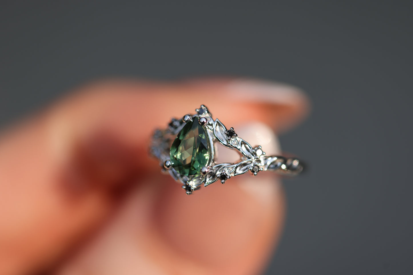 Briar Rose Solitaire with 7x5mm Pear Tourmaline