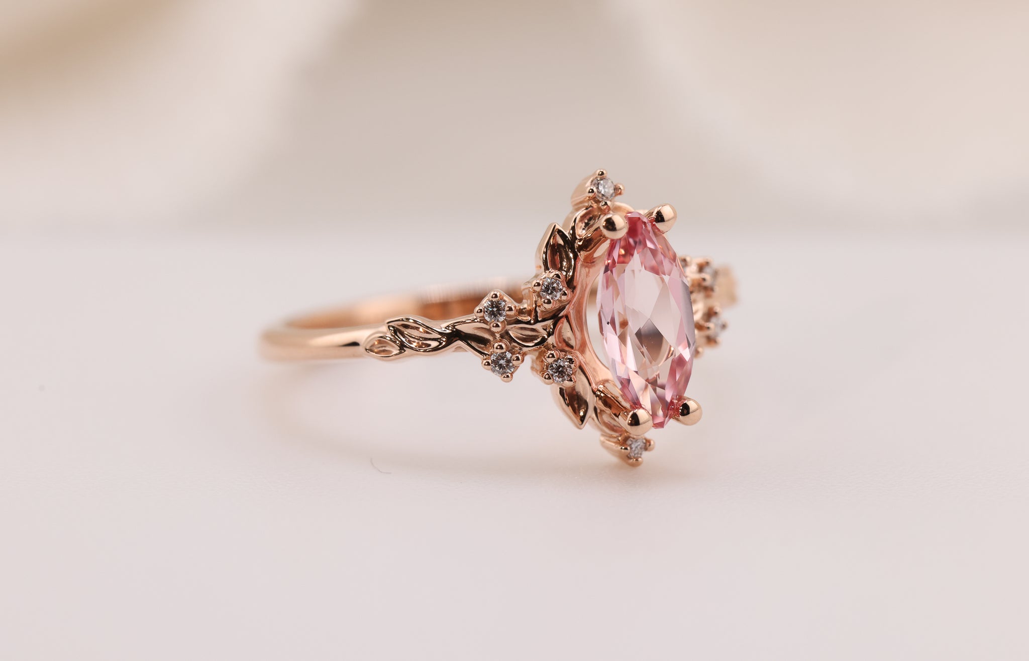 Briar Rose Halo with 9x4.5mm marquise lab peach sapphire – Oore