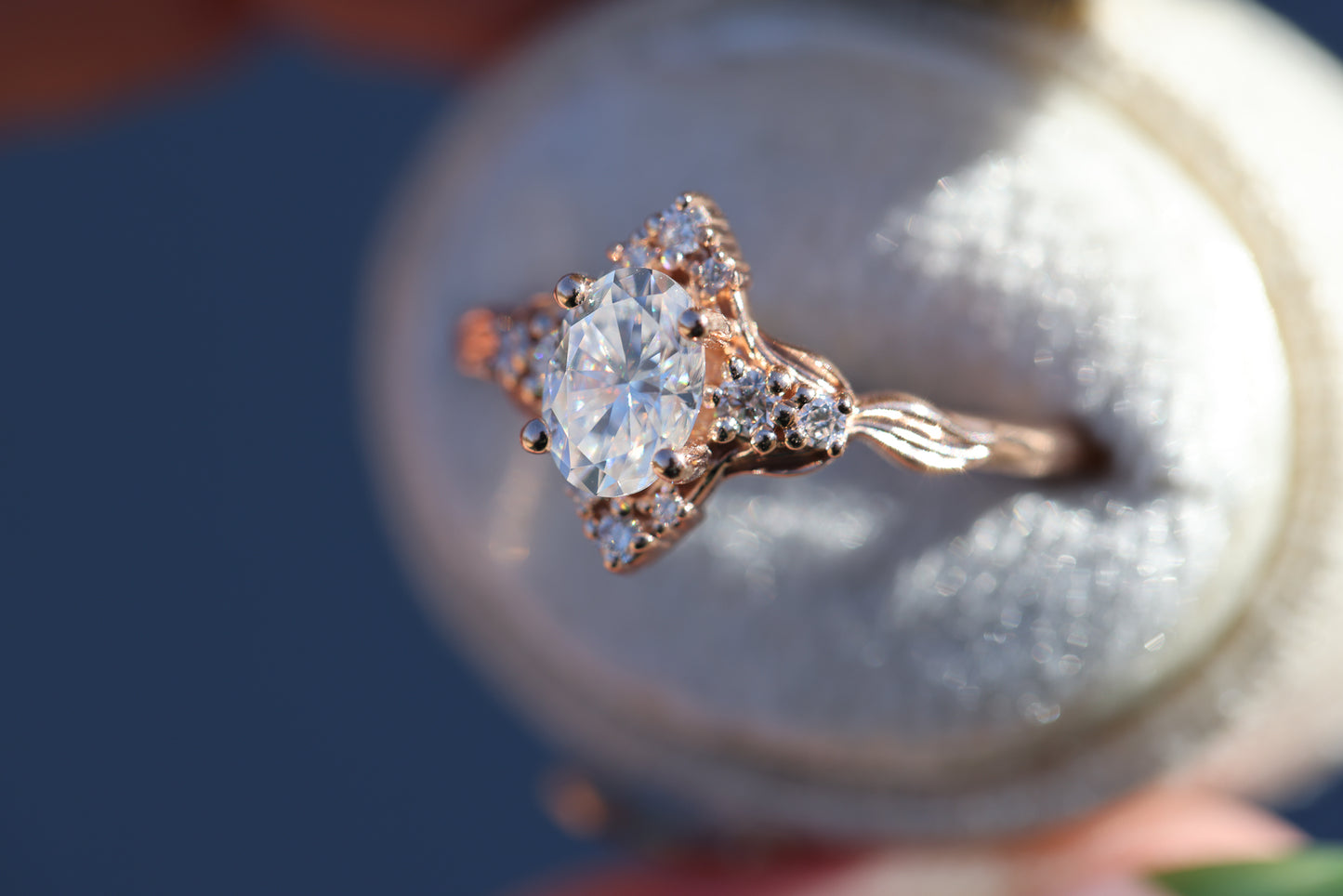 Astraea with oval moissanite and lab diamonds