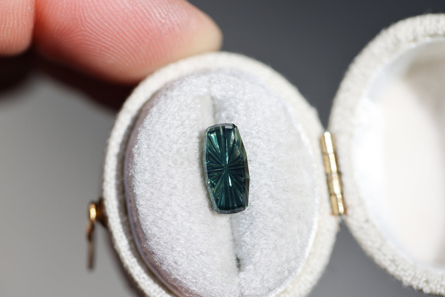 2.23ct cushion cut green teal sapphire, Starbrite cut by John Dyer