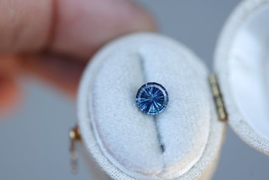 1.31ct round blue montana sapphire, Starbrite cut by John Dyer