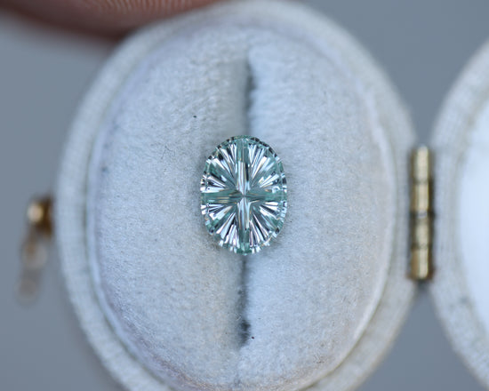 1.14ct oval light green grey sapphire, Starbrite cut by John Dyer