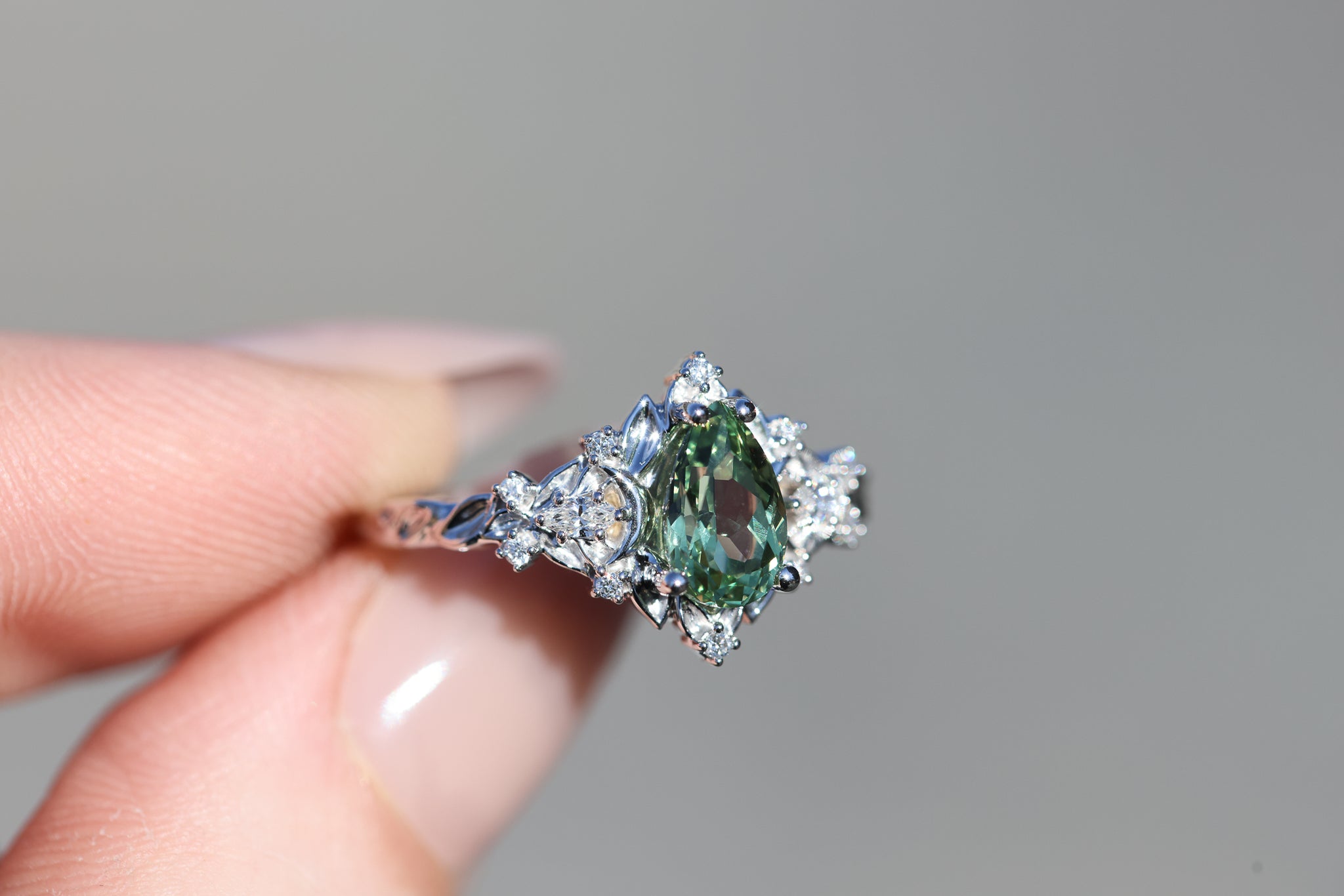Customize your own Briar moon three stone with 8x5mm pear