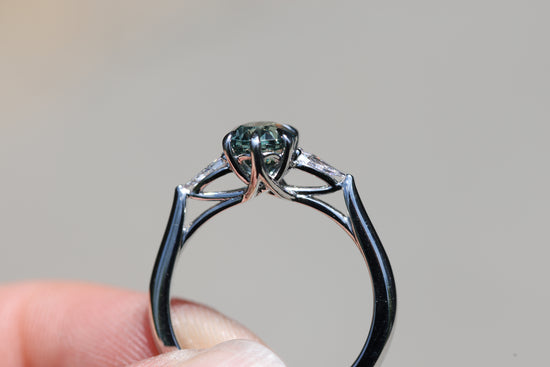 Ready to ship, size 7 Platinum, Artemis setting with Earth Treasury sapphire