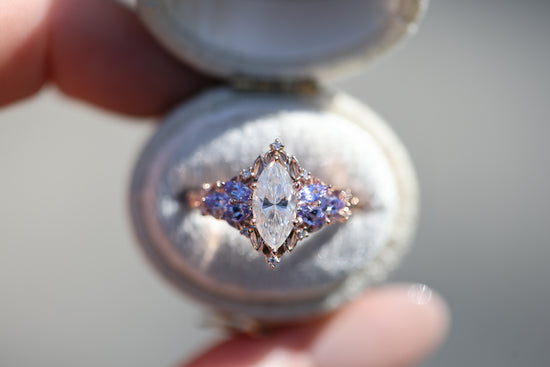 Briar Starlight with 10x5mm Marquise Moissanite and Tanzanite