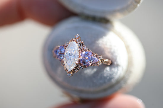 Briar Starlight with 10x5mm Marquise Moissanite and Tanzanite