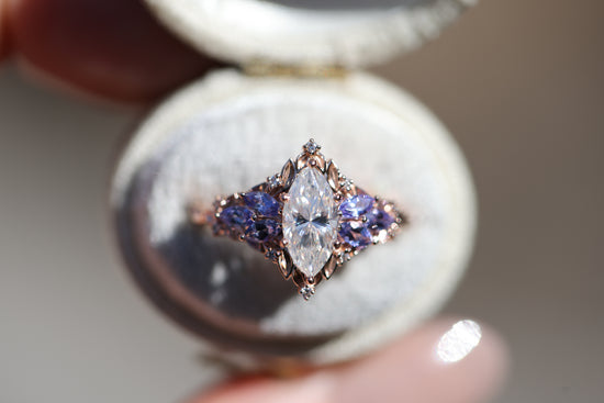 Briar Starlight with 10x5mm Marquise Moissanite and Tanzanite