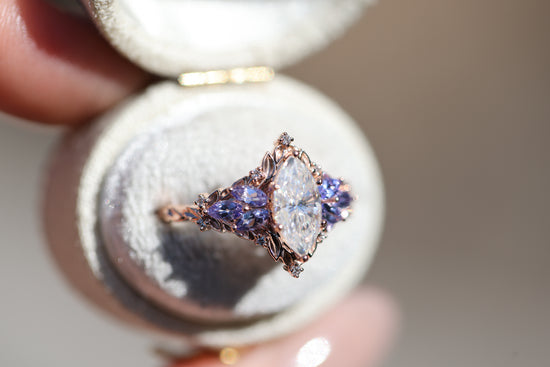 Briar Starlight with 10x5mm Marquise Moissanite and Tanzanite