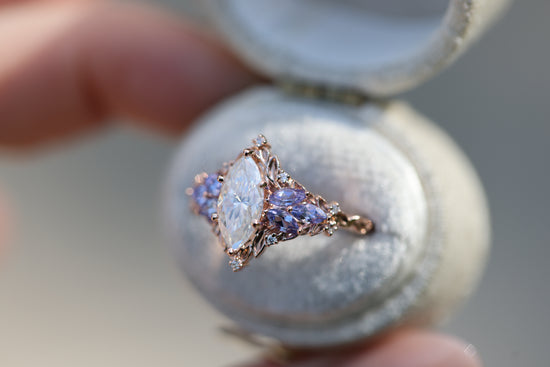 Briar Starlight with 10x5mm Marquise Moissanite and Tanzanite