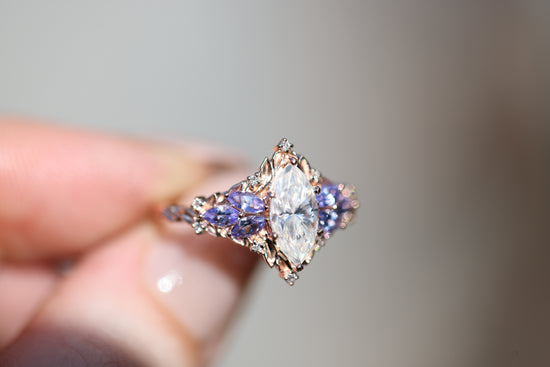 Briar Starlight with 10x5mm Marquise Moissanite and Tanzanite