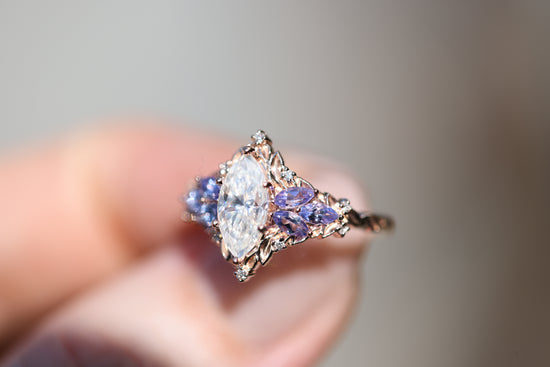 Briar Starlight with 10x5mm Marquise Moissanite and Tanzanite