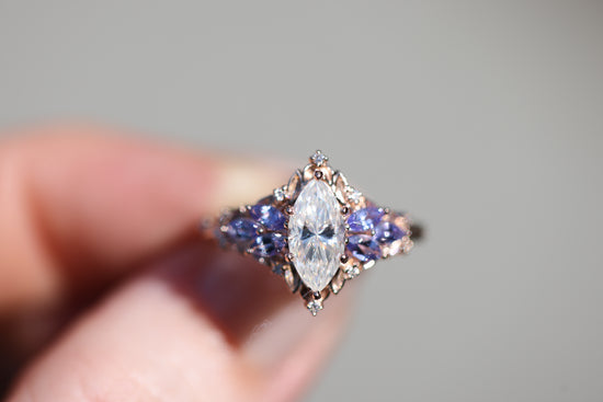 Briar Starlight with 10x5mm Marquise Moissanite and Tanzanite