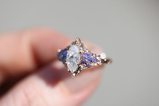 Briar Starlight with 10x5mm Marquise Moissanite and Tanzanite