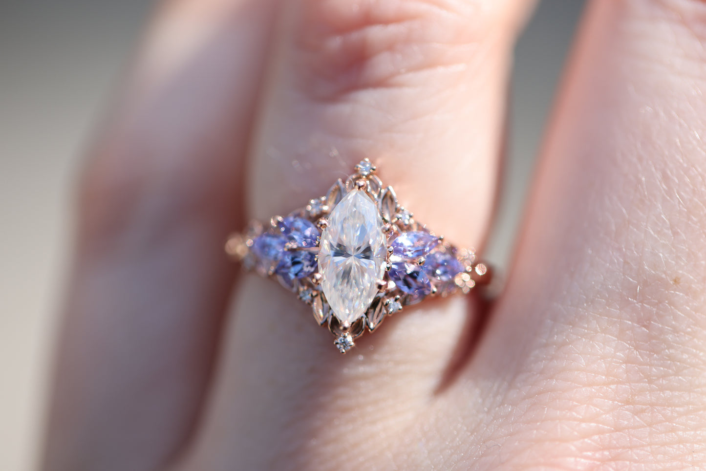 Briar Starlight with 10x5mm Marquise Moissanite and Tanzanite