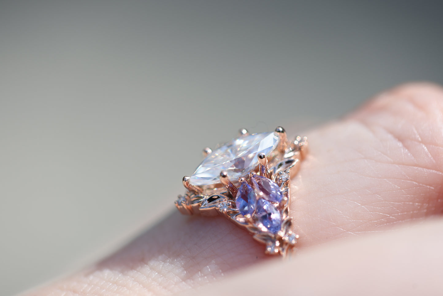 Briar Starlight with 10x5mm Marquise Moissanite and Tanzanite