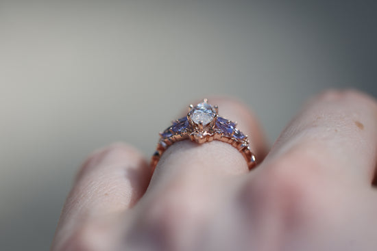 Briar Starlight with 10x5mm Marquise Moissanite and Tanzanite