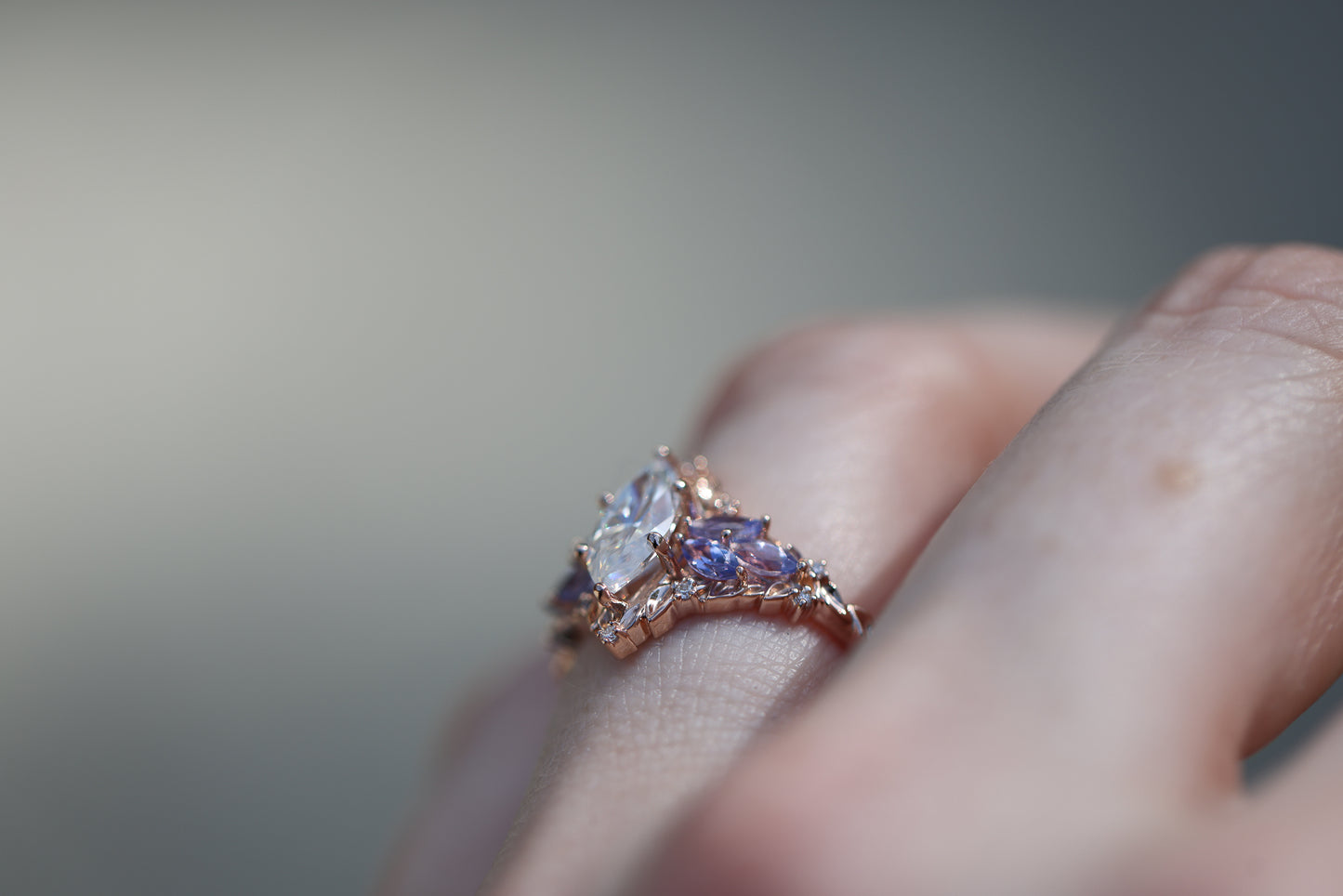 Briar Starlight with 10x5mm Marquise Moissanite and Tanzanite